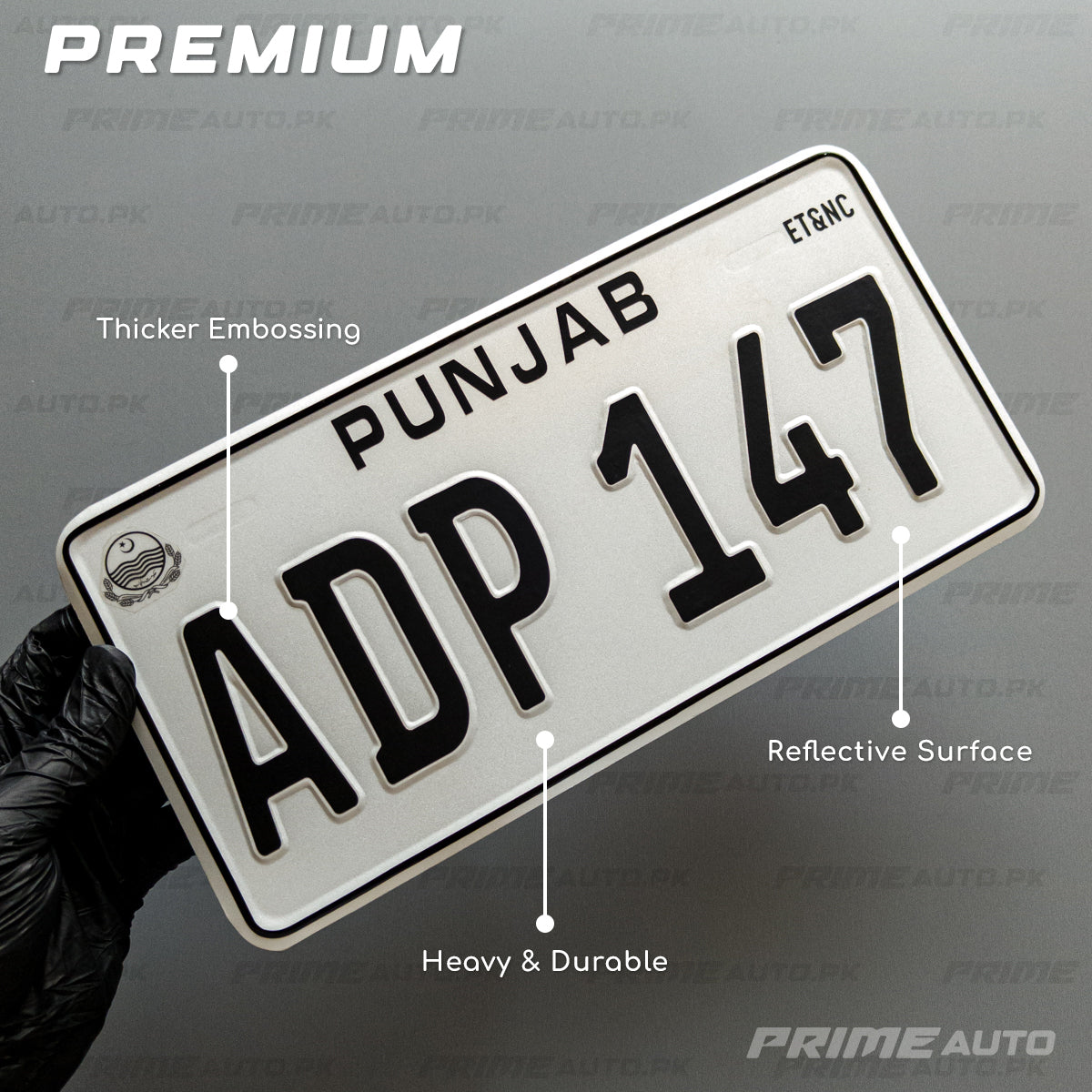 Embossed All Punjab car number plate features premium
