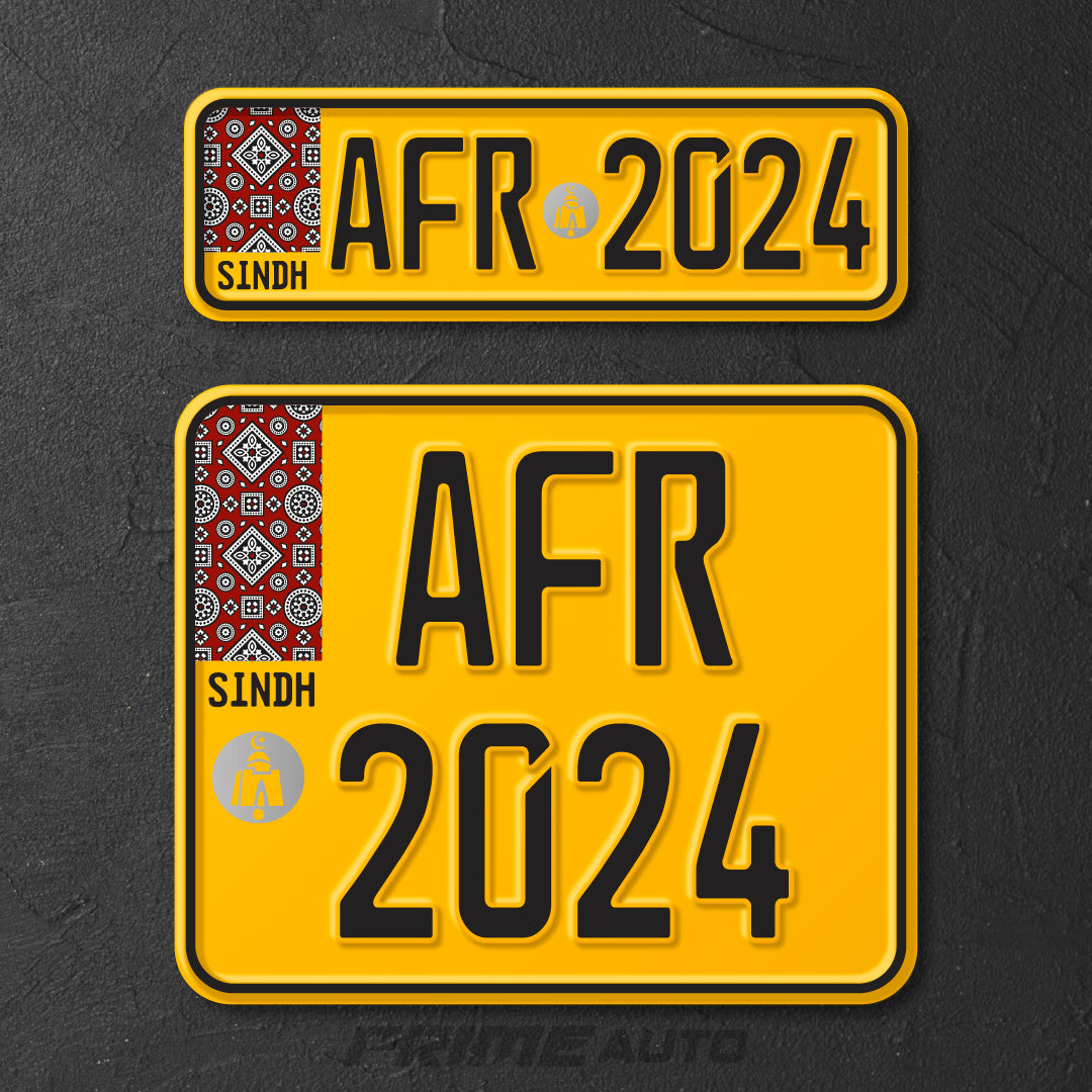 Embossed sindh ajrak yellow bike number plate main