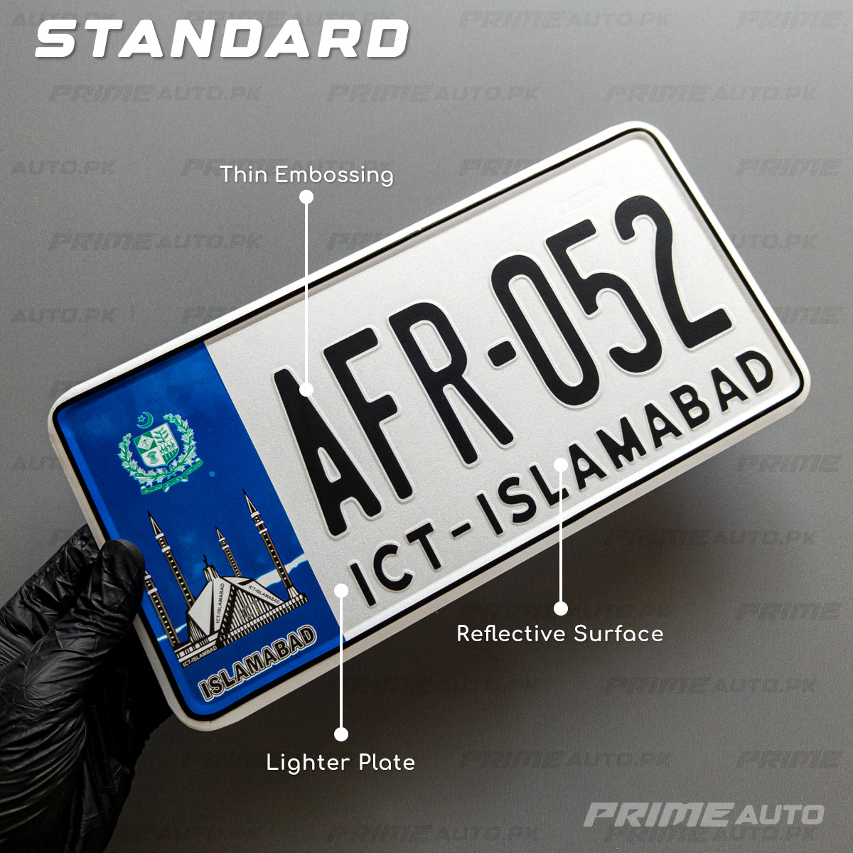 New Islamabad embossed car number plate standard features
