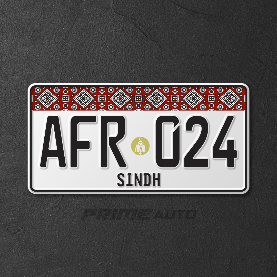 New Sindh Ajrak embossed car number plate main