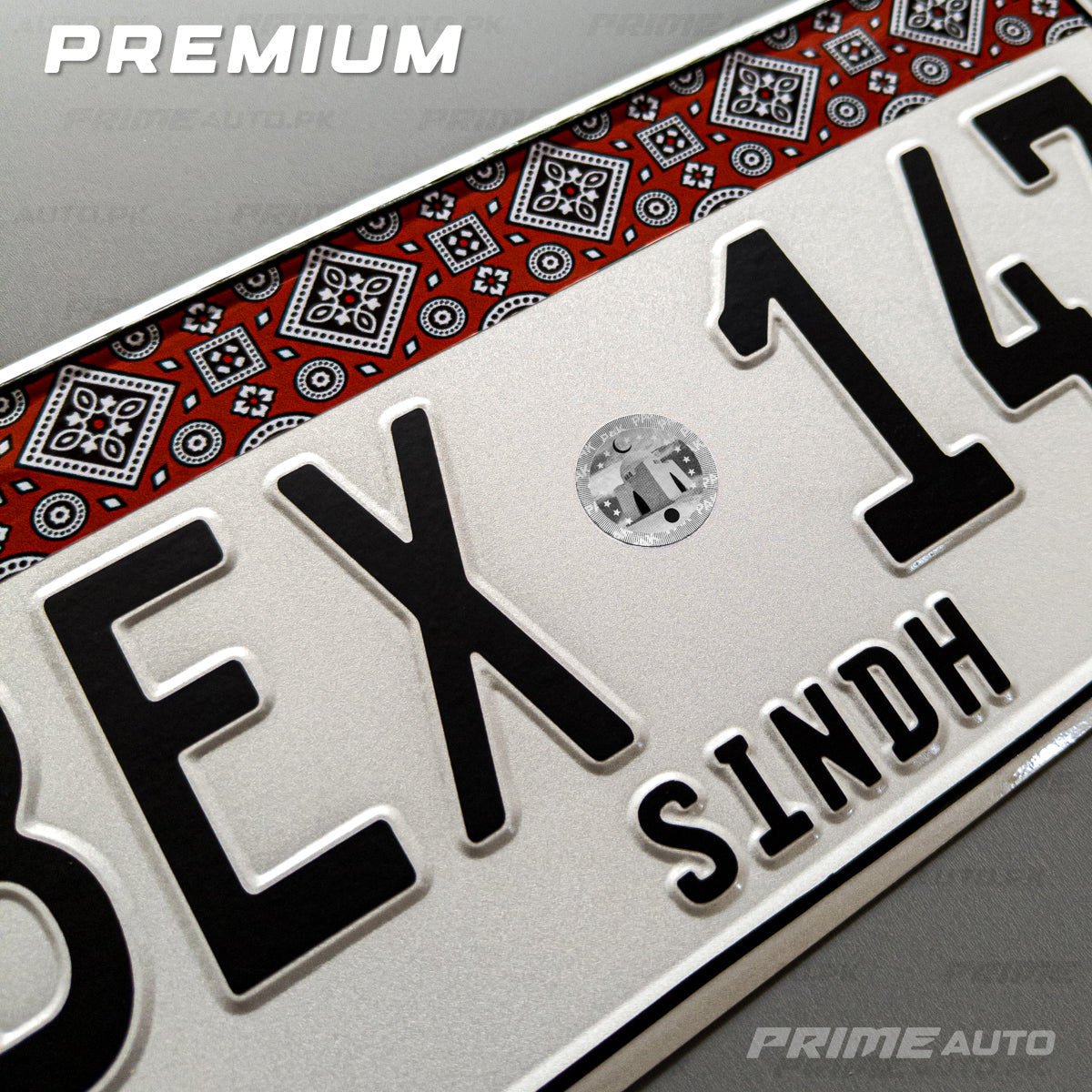 New Sindh Ajrak embossed car number plate premium