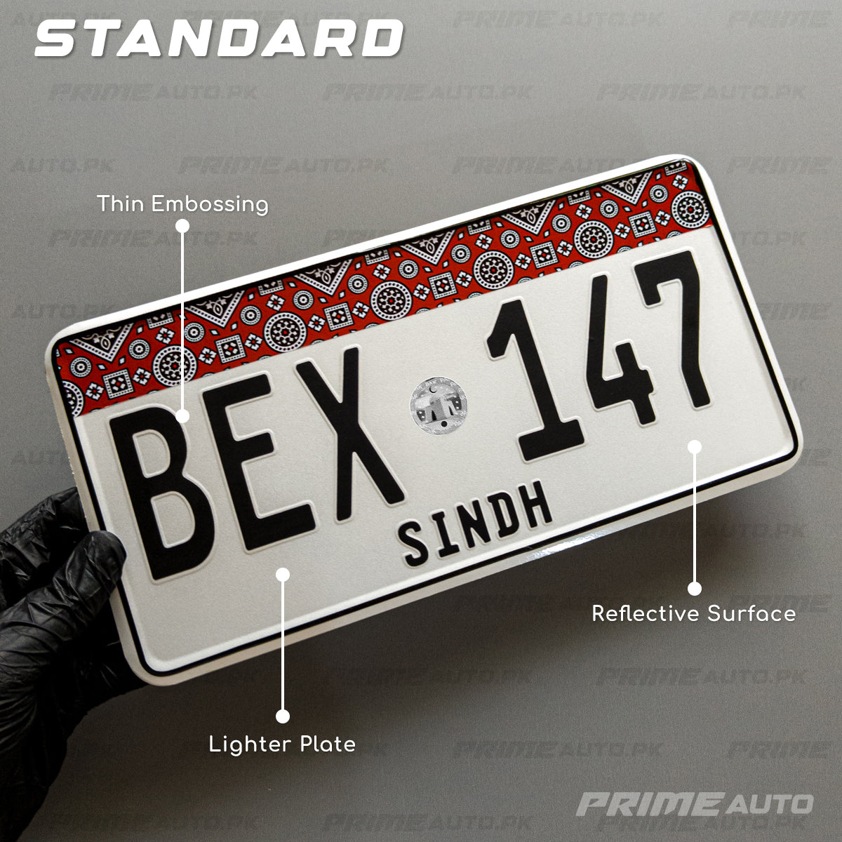 New Sindh Ajrak embossed car number plate standard features