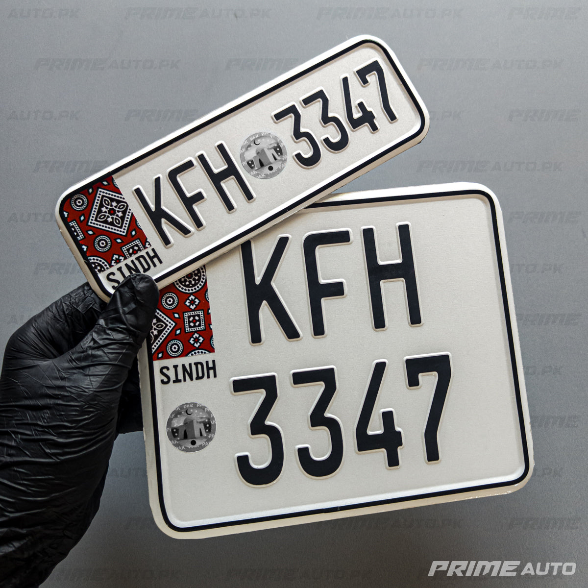 New embossed sindh ajrak bike number plate both