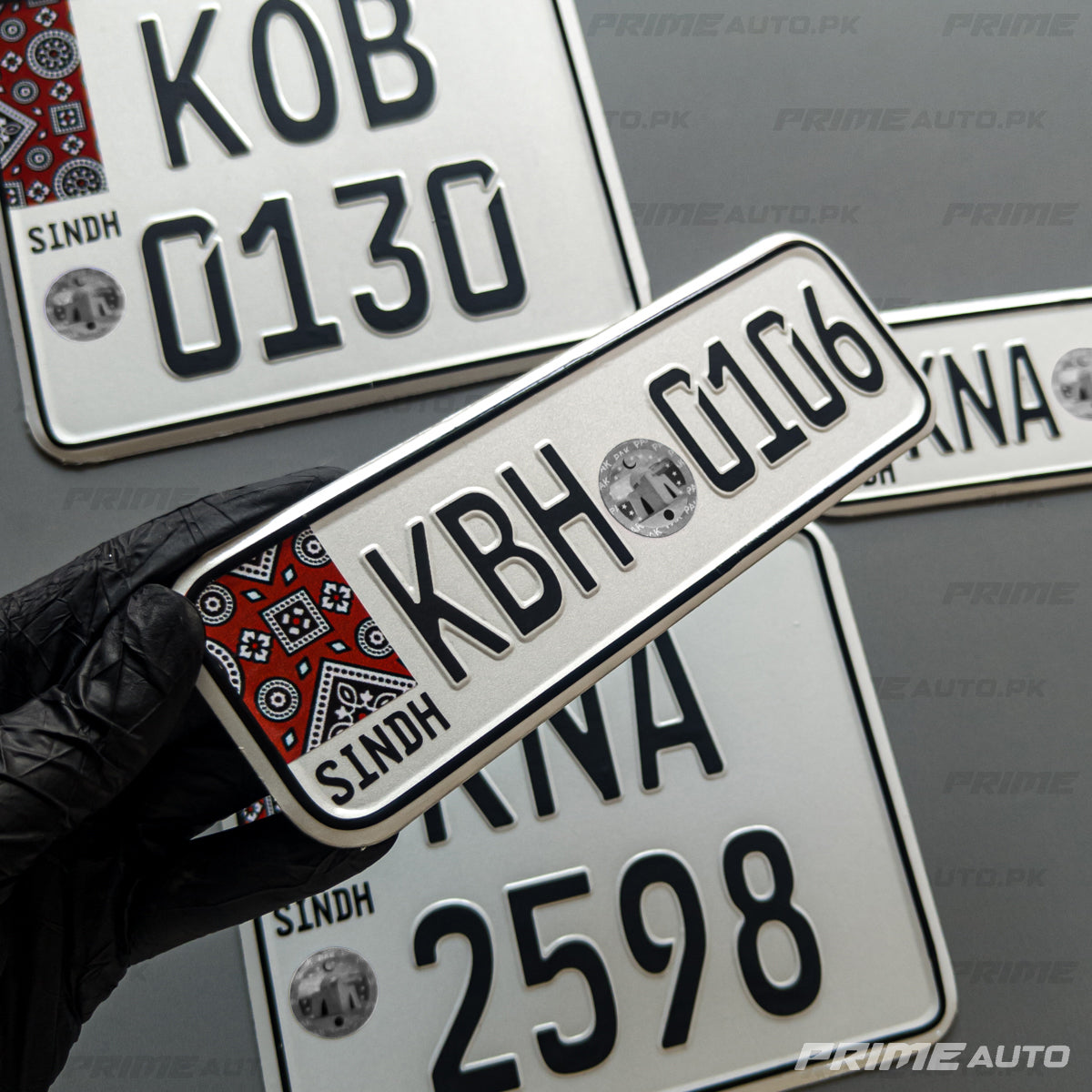 New embossed sindh ajrak bike number plate front