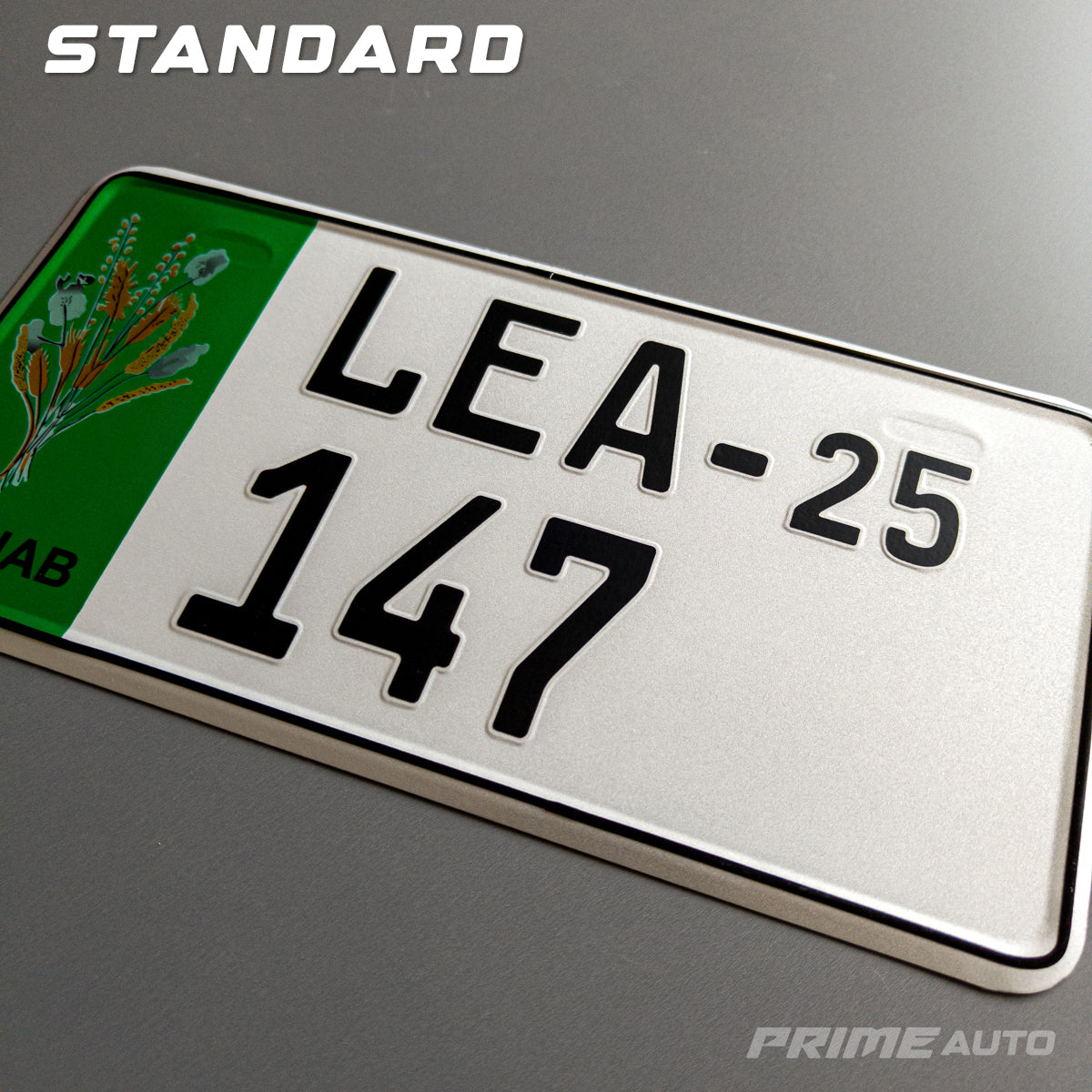 Old Punjab embossed Number plate standard variant closeup