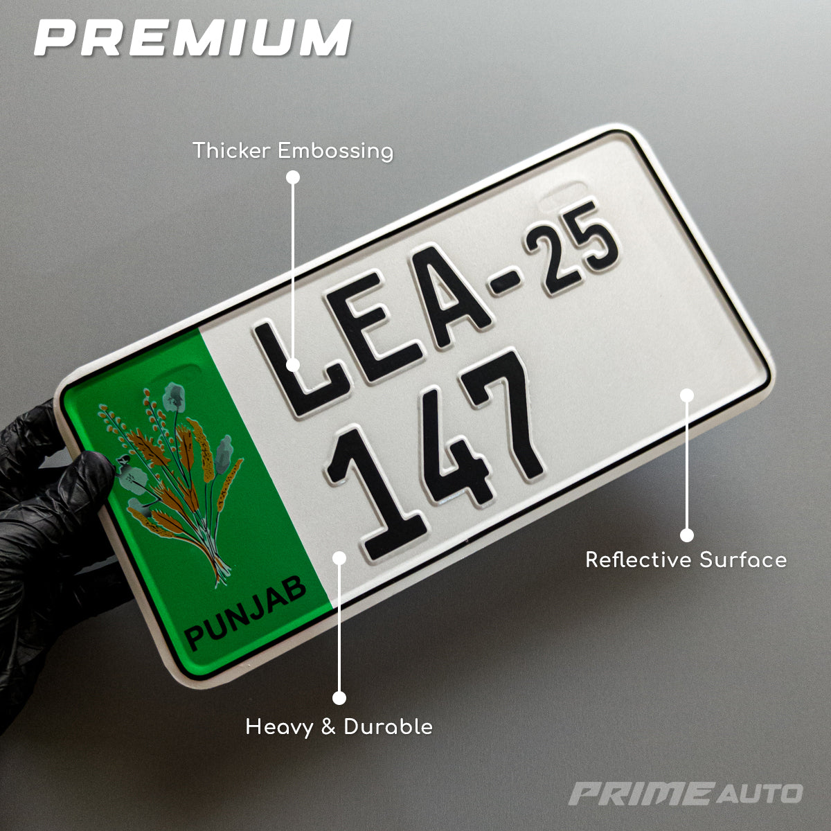 Old Punjab embossed Premium Number plate features