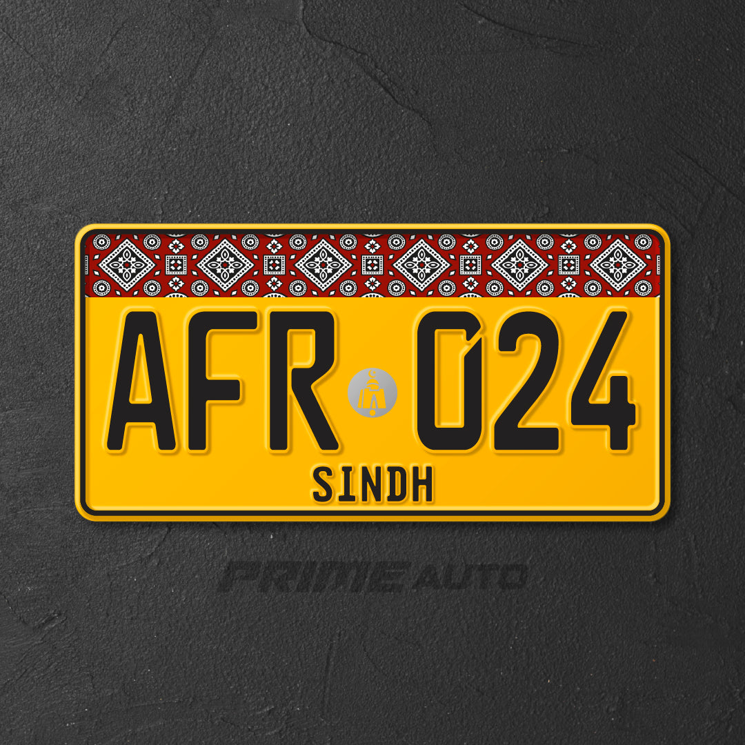 Sindh Ajrak yellow car number plate main poster