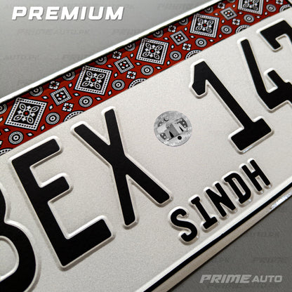 New Sindh Ajrak embossed car number plate premium