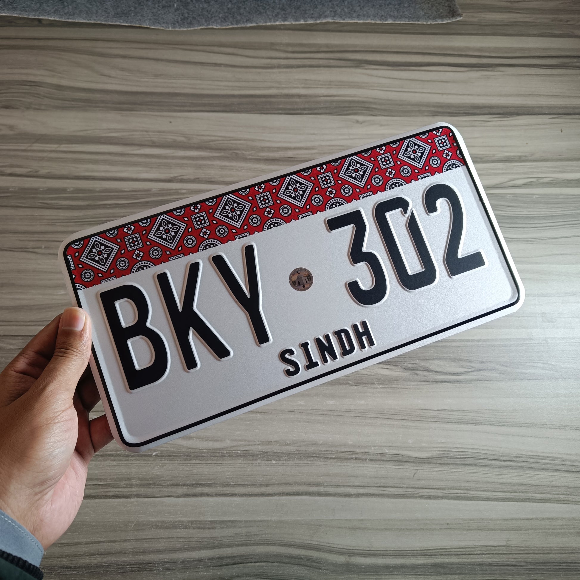 Sindh ajrak embossed number plate 01