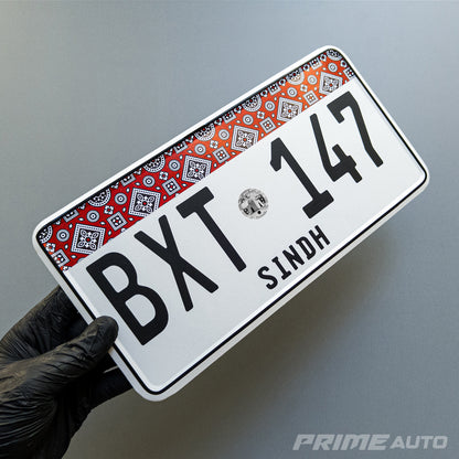 Simple Sindh Ajrak Number Plate - Car